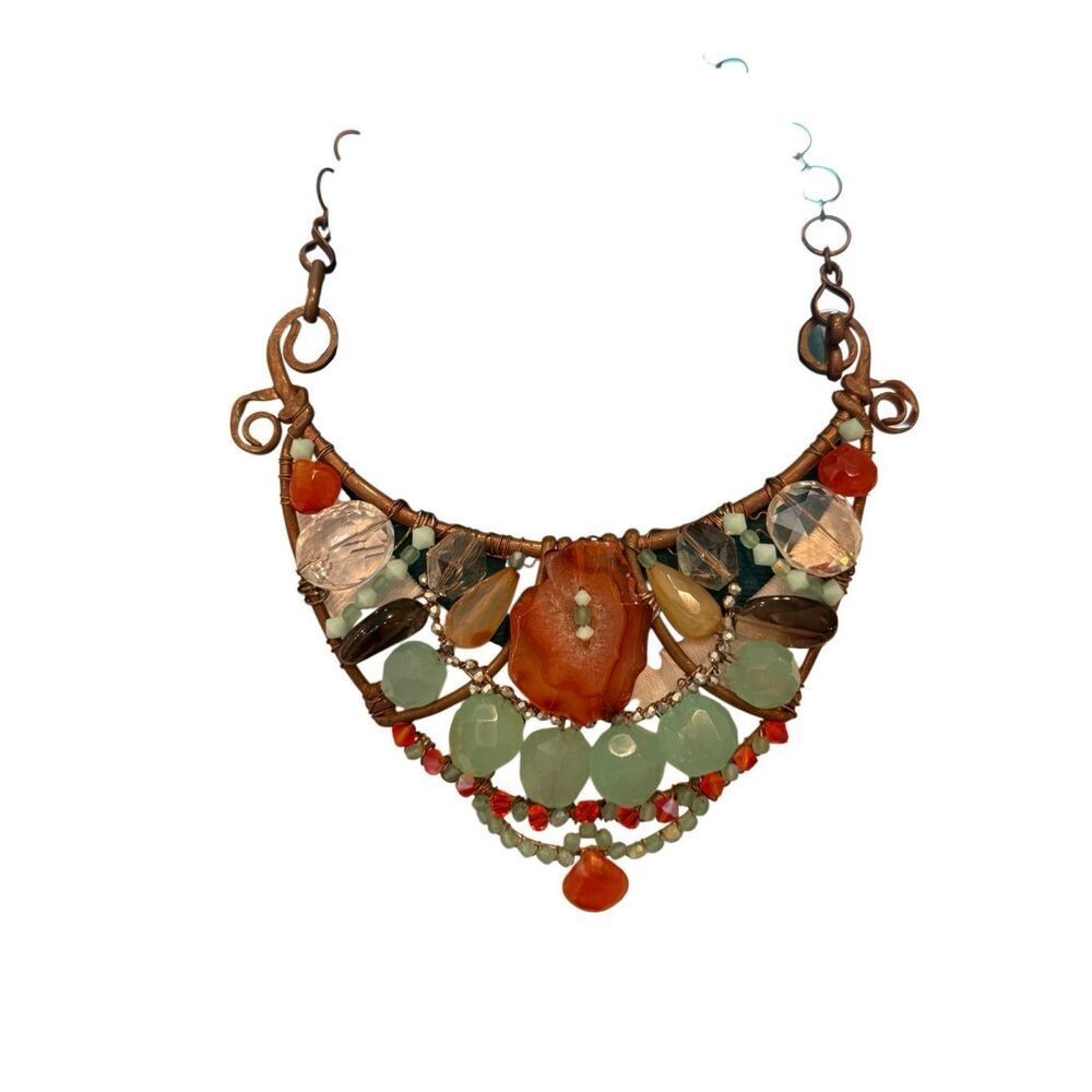 High End Boutique Handmade Stone and Copper Statement Necklace